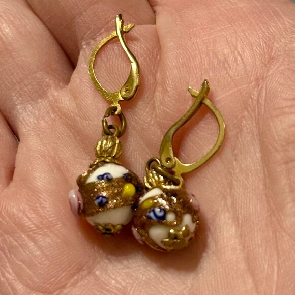 Italian Venetian Wedding Cake Glass Beaded Drop Earrings - Picture 5 of 5